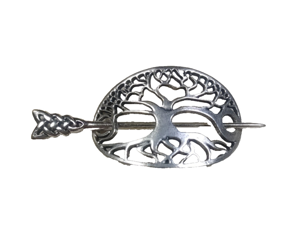Tree Of Life Metal Pony Tail Holder Hair Barrette Silver Tone Gaory